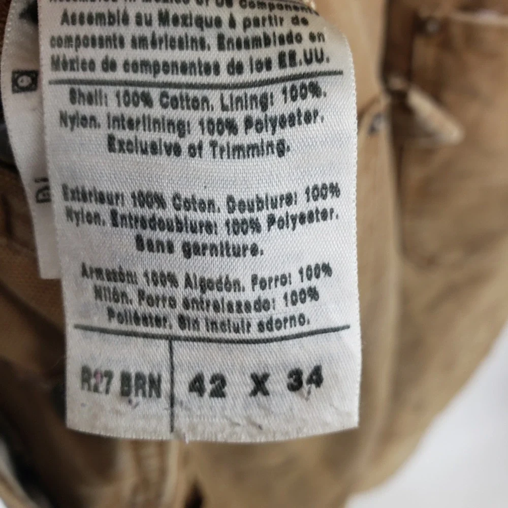 Vintage Carhartt Thrashed Duck Canvas Quilted Lined Bib Overalls 42x34 Distress